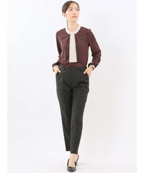 m.f.editorial（エムエフエディトリアル）の「【Tブラウス ストレッチ イージーケア】m.f.エディトリアルレディース 配色ボウタイ 長袖プルオーバーブラウス（シャツ/ブラウス・レディース・ブラック/ブラウン/ダークウッド・MEDIUM/LARGE）」の21枚目の写真