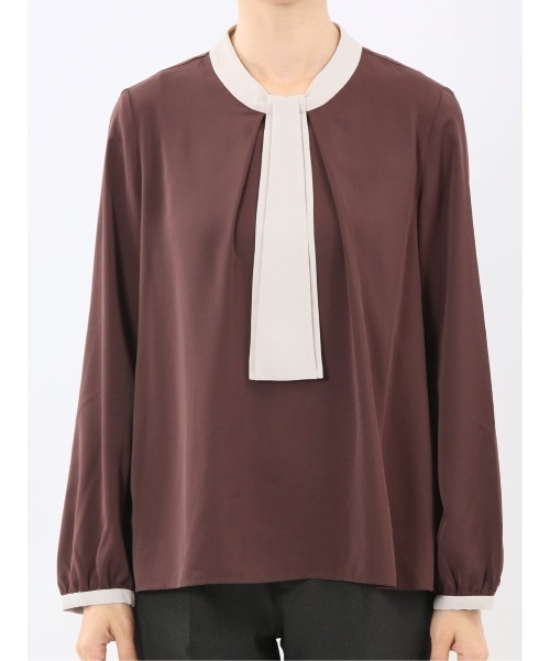 m.f.editorial（エムエフエディトリアル）の「【Tブラウス ストレッチ イージーケア】m.f.エディトリアルレディース 配色ボウタイ 長袖プルオーバーブラウス（シャツ/ブラウス・レディース・ブラック/ブラウン/ダークウッド・MEDIUM/LARGE）」の22枚目の写真