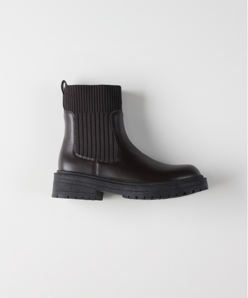 Right-on(ライトオン)の「【HONEYSUCKLE ROSE】サイドゴアミドルブーツ ニット素材 ボリュームソール おしゃれ(ブーツ・レディース・ブラック/ブラウン・M/L)」の5枚目の写真