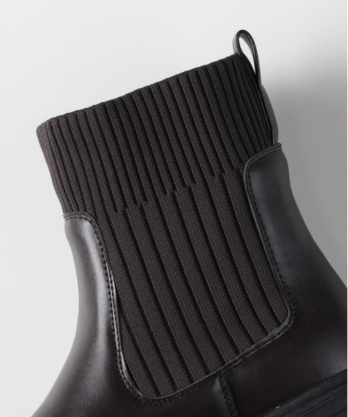 Right-on(ライトオン)の「【HONEYSUCKLE ROSE】サイドゴアミドルブーツ ニット素材 ボリュームソール おしゃれ(ブーツ・レディース・ブラック/ブラウン・M/L)」の7枚目の写真