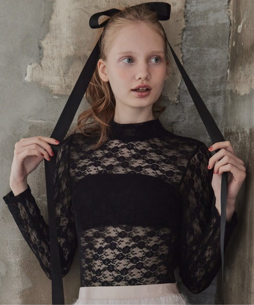 etre loin（エトルワン）の「Back open race bodysuit（シャツ/ブラウス・レディース・アイボリー/ブラック/ピンク・M）」の2枚目の写真
