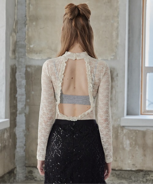 etre loin（エトルワン）の「Back open race bodysuit（シャツ/ブラウス・レディース・アイボリー/ブラック/ピンク・M）」の11枚目の写真