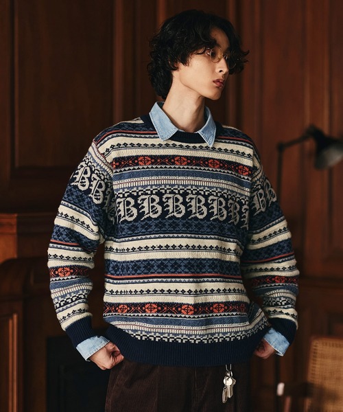 Bleme(ブレム)の「3Dジャガード クラシック フェアアイル ウールニット(ニット/セーター・メンズ・ネイビー/ブラウン/グレー・M/S/XL/L)」の19枚目の写真