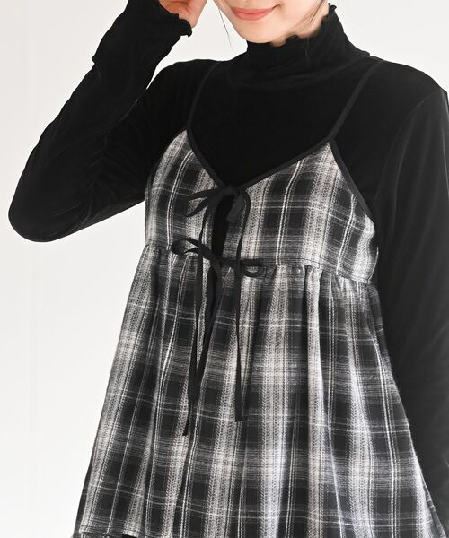 rps(アールピーエス)の「フロントリボン起毛チェックキャミソール(キャミソール・レディース・ブラック/ブラウン/ブルー・フリー)」の8枚目の写真