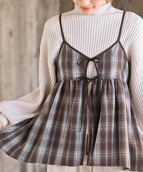 rps(アールピーエス)の「フロントリボン起毛チェックキャミソール(キャミソール・レディース・ブラック/ブラウン/ブルー・フリー)」の16枚目の写真