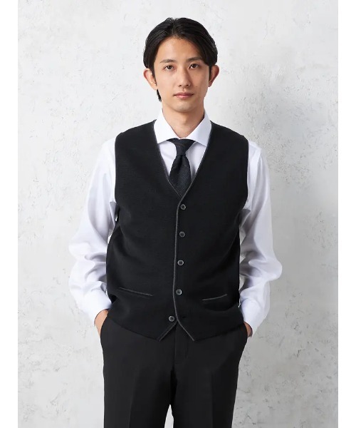 HARUYAMA(ハルヤマ)の「前身ミラノリブ 後身キルトベスト ニット ベスト 保温 【リッケンバッカー】(ベスト・メンズ・ブラック/ネイビー・M/L/LL/3L)」の1枚目の写真
