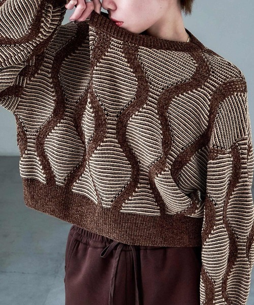 Fashion Letter(ファッションレター)の「ひょうたんジャガード柄 ニットプルオーバー(ニット/セーター・レディース・ブラック/ブラウン・M)」の3枚目の写真