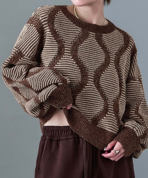 Fashion Letter(ファッションレター)の「ひょうたんジャガード柄 ニットプルオーバー(ニット/セーター・レディース・ブラック/ブラウン・M)」の5枚目の写真