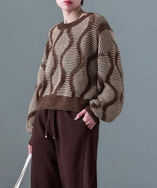 Fashion Letter(ファッションレター)の「ひょうたんジャガード柄 ニットプルオーバー(ニット/セーター・レディース・ブラック/ブラウン・M)」の6枚目の写真