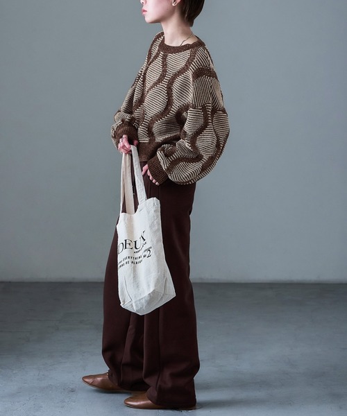 Fashion Letter(ファッションレター)の「ひょうたんジャガード柄 ニットプルオーバー(ニット/セーター・レディース・ブラック/ブラウン・M)」の7枚目の写真