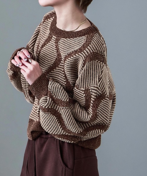 Fashion Letter(ファッションレター)の「ひょうたんジャガード柄 ニットプルオーバー(ニット/セーター・レディース・ブラック/ブラウン・M)」の8枚目の写真