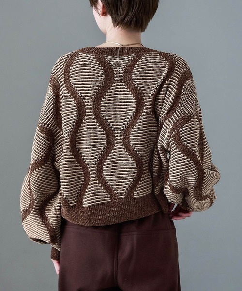 Fashion Letter(ファッションレター)の「ひょうたんジャガード柄 ニットプルオーバー(ニット/セーター・レディース・ブラック/ブラウン・M)」の9枚目の写真