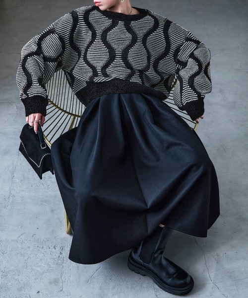 Fashion Letter(ファッションレター)の「ひょうたんジャガード柄 ニットプルオーバー(ニット/セーター・レディース・ブラック/ブラウン・M)」の12枚目の写真