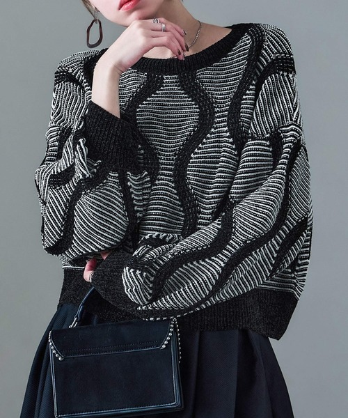 Fashion Letter(ファッションレター)の「ひょうたんジャガード柄 ニットプルオーバー(ニット/セーター・レディース・ブラック/ブラウン・M)」の14枚目の写真