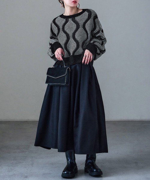 Fashion Letter(ファッションレター)の「ひょうたんジャガード柄 ニットプルオーバー(ニット/セーター・レディース・ブラック/ブラウン・M)」の15枚目の写真