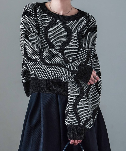 Fashion Letter(ファッションレター)の「ひょうたんジャガード柄 ニットプルオーバー(ニット/セーター・レディース・ブラック/ブラウン・M)」の16枚目の写真
