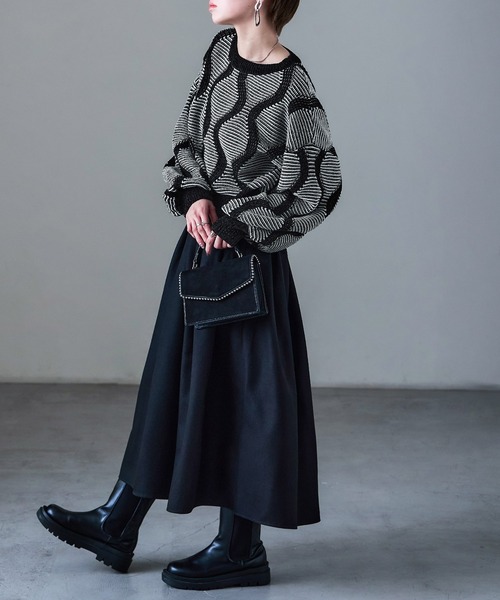 Fashion Letter(ファッションレター)の「ひょうたんジャガード柄 ニットプルオーバー(ニット/セーター・レディース・ブラック/ブラウン・M)」の17枚目の写真