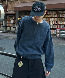 HENLEY NECK SHAGGY PULLOVER KNIT/ヘンリーネックシャギープルオーバーニット