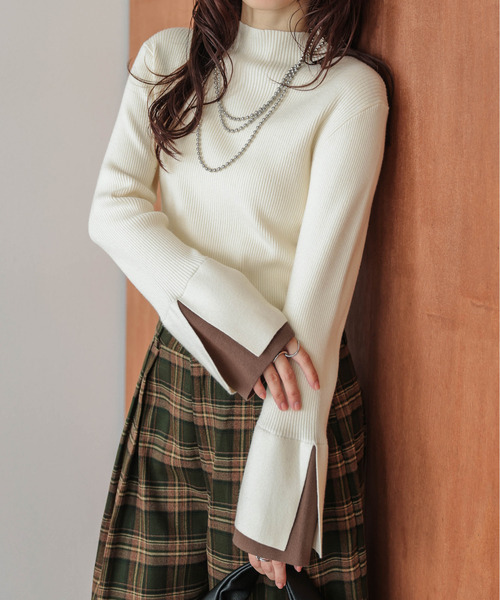 セール】レイヤード風 フレアスリーブ ニットプルオーバー（ニット