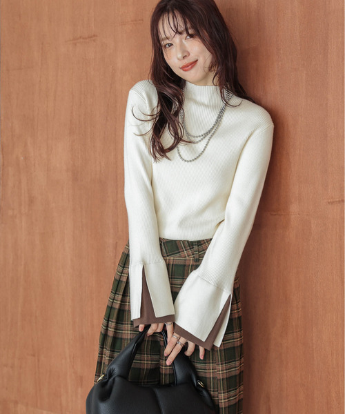 セール】レイヤード風 フレアスリーブ ニットプルオーバー（ニット