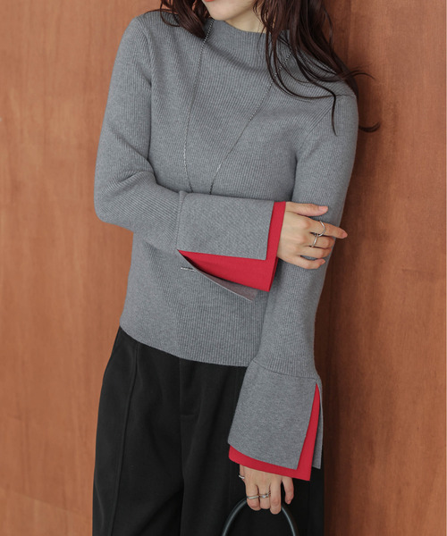 セール】レイヤード風 フレアスリーブ ニットプルオーバー（ニット