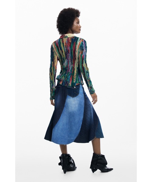 Desigual(デシグアル)の「デニムパッチボリュームミディスカート(デニムスカート・レディース・ブルー・XS/S/M/L/XL)」の1枚目の写真