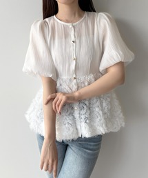 mipiarl（ミピアール）の「フラワーモチーフチュールペプラムブラウス（シャツ/ブラウス）」