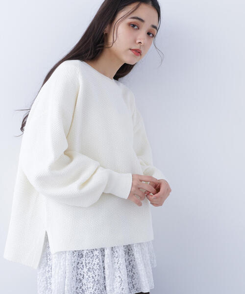 N.（N. Natural Beauty Basic）（エヌエヌナチュラルビューティーベーシック）の「鹿の子オーバーニット（ニット/セーター・レディース・ネイビー/オフホワイト/イエロー・ﾌﾘ-）」の5枚目の写真