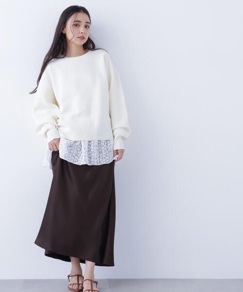 N.（N. Natural Beauty Basic）（エヌエヌナチュラルビューティーベーシック）の「鹿の子オーバーニット（ニット/セーター・レディース・ネイビー/オフホワイト/イエロー・ﾌﾘ-）」の6枚目の写真