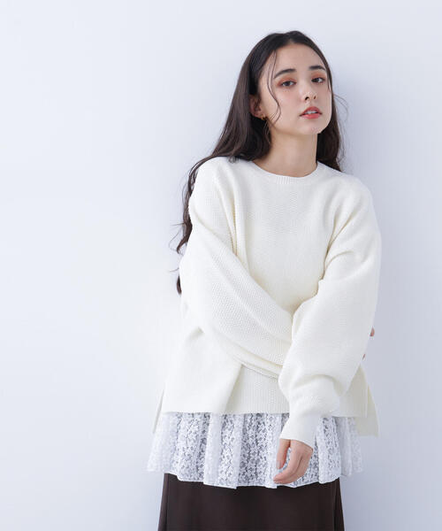 N.（N. Natural Beauty Basic）（エヌエヌナチュラルビューティーベーシック）の「鹿の子オーバーニット（ニット/セーター・レディース・ネイビー/オフホワイト/イエロー・ﾌﾘ-）」の7枚目の写真