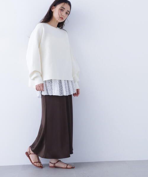 N.（N. Natural Beauty Basic）（エヌエヌナチュラルビューティーベーシック）の「鹿の子オーバーニット（ニット/セーター・レディース・ネイビー/オフホワイト/イエロー・ﾌﾘ-）」の8枚目の写真