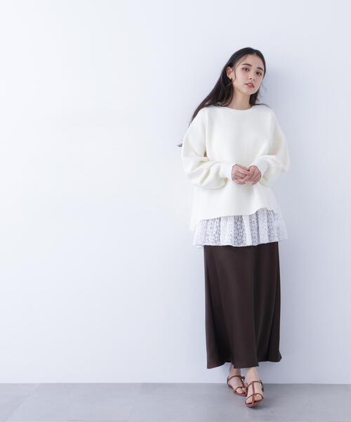 N.（N. Natural Beauty Basic）（エヌエヌナチュラルビューティーベーシック）の「鹿の子オーバーニット（ニット/セーター・レディース・ネイビー/オフホワイト/イエロー・ﾌﾘ-）」の10枚目の写真