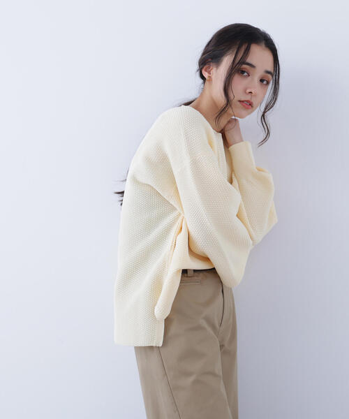 N.（N. Natural Beauty Basic）（エヌエヌナチュラルビューティーベーシック）の「鹿の子オーバーニット（ニット/セーター・レディース・ネイビー/オフホワイト/イエロー・ﾌﾘ-）」の22枚目の写真