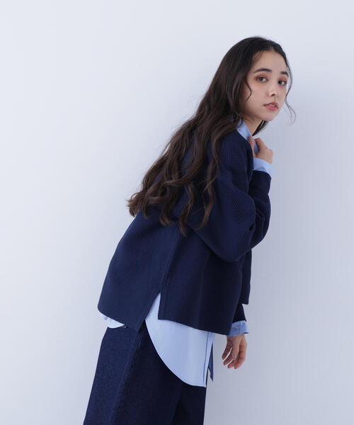 N.（N. Natural Beauty Basic）（エヌエヌナチュラルビューティーベーシック）の「鹿の子オーバーニット（ニット/セーター・レディース・ネイビー/オフホワイト/イエロー・ﾌﾘ-）」の17枚目の写真