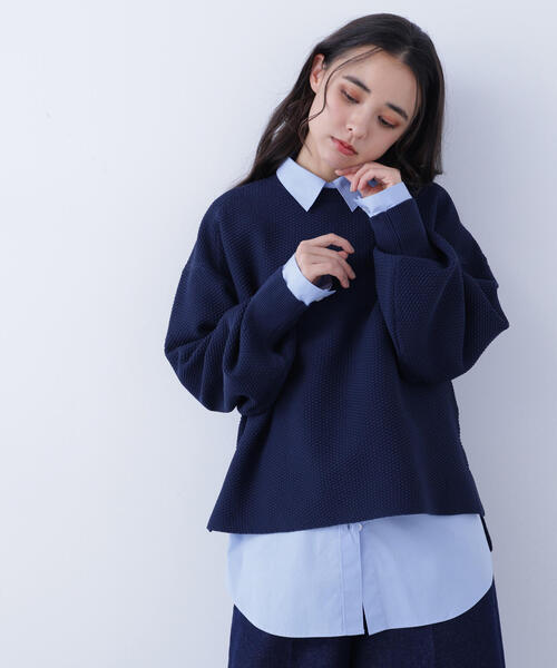 N.（N. Natural Beauty Basic）（エヌエヌナチュラルビューティーベーシック）の「鹿の子オーバーニット（ニット/セーター・レディース・ネイビー/オフホワイト/イエロー・ﾌﾘ-）」の19枚目の写真