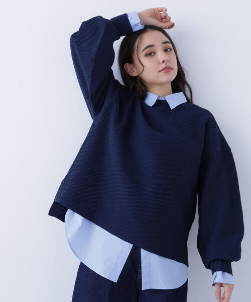 N.（N. Natural Beauty Basic）（エヌエヌナチュラルビューティーベーシック）の「鹿の子オーバーニット（ニット/セーター・レディース・ネイビー/オフホワイト/イエロー・ﾌﾘ-）」の20枚目の写真