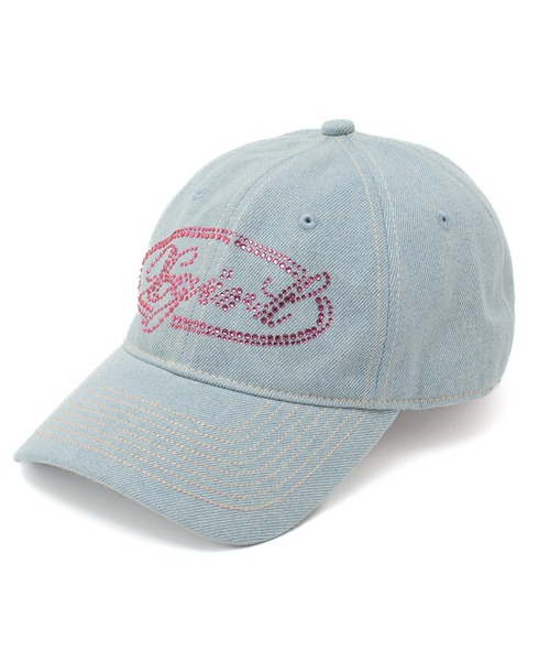 X-girl（エックスガール）の「RHINESTONE OVAL LOGO 6PANEL DENIM CAP（キャップ・レディース・ブラック/インディゴブルー/ライトインディゴブルー・ONE SIZE）」の7枚目の写真