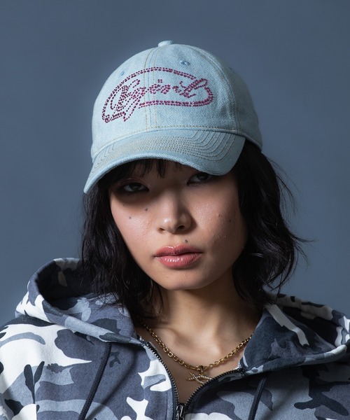 RHINESTONE OVAL LOGO 6PANEL DENIM CAP（キャップ）｜X-girl