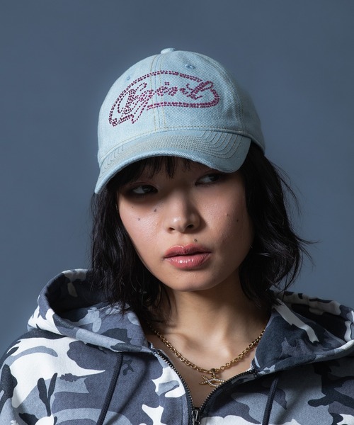 RHINESTONE OVAL LOGO 6PANEL DENIM CAP（キャップ）｜X-girl
