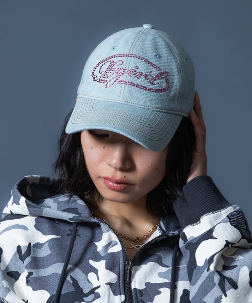 RHINESTONE OVAL LOGO 6PANEL DENIM CAP（キャップ）｜X-girl