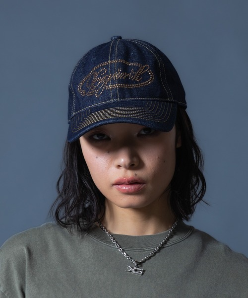 RHINESTONE OVAL LOGO 6PANEL DENIM CAP（キャップ）｜X-girl