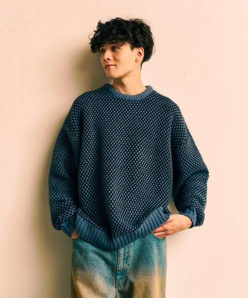 417 EDIFICE（フォーワンセブンエディフィス）の「ポップコーンクルーニット（ニット/セーター・メンズ・ベージュ/ブルー系その他・MEDIUM/LARGE）」の4枚目の写真