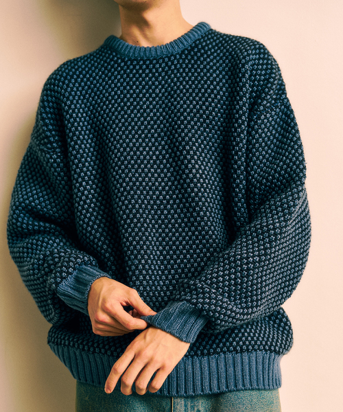 417 EDIFICE（フォーワンセブンエディフィス）の「ポップコーンクルーニット（ニット/セーター・メンズ・ベージュ/ブルー系その他・MEDIUM/LARGE）」の5枚目の写真
