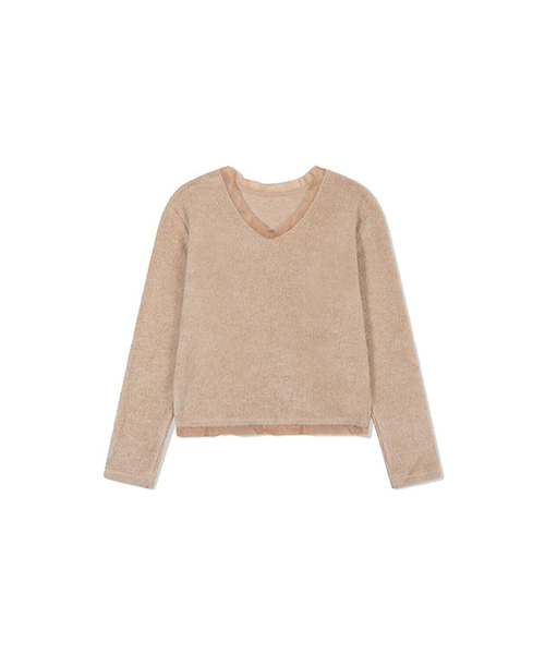 Yuje（ユジェ）の「FLUFFY SILK KNIT (5color)（Tシャツ/カットソー・レディース・スカイブルー/ブラック/アイボリー/ピンクベージュ/PINK・SMALL/MEDIUM）」の4枚目の写真