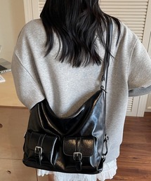 【3WAY】【ペットボトル収納可】ダブルフラップポケット ショルダー リュック トート バッグ