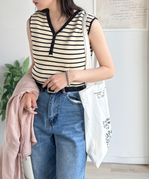 classicalelf(クラシカルエルフ)の「夏はこれ1枚で魅せる。前後2Way 配色ニットリブタンク(タンクトップ・レディース・オフホワイト/チャコール/その他1/ベージュ・X-LARGE/SMALL/MEDIUM/LARGE)」の13枚目の写真
