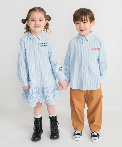 BRANSHES（ブランシェス）の「【おそろい】ストライプ柄ロゴ刺しゅう長袖シャツ（シャツ/ブラウス・キッズ・ピンク/サックスブルー・150/100/130/80/90/140/120/110）」の12枚目の写真