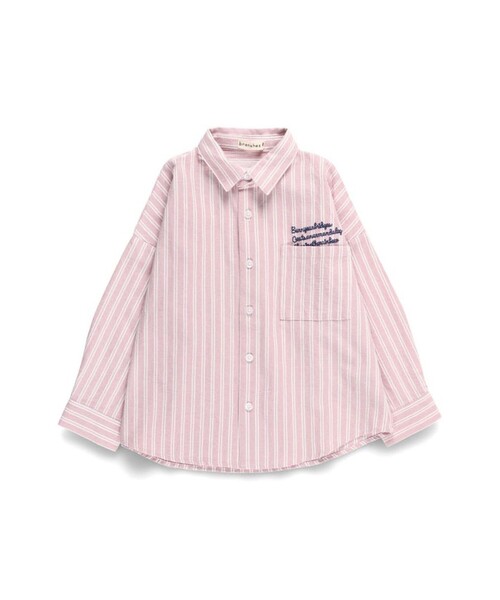 BRANSHES（ブランシェス）の「【おそろい】ストライプ柄ロゴ刺しゅう長袖シャツ（シャツ/ブラウス・キッズ・ピンク/サックスブルー・150/100/130/80/90/140/120/110）」の7枚目の写真