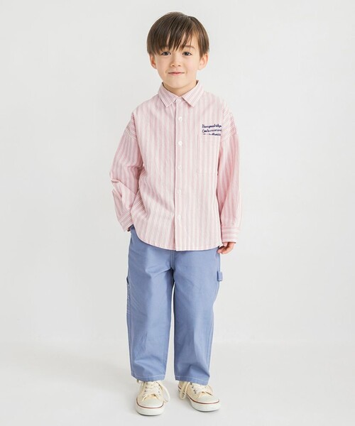 BRANSHES（ブランシェス）の「【おそろい】ストライプ柄ロゴ刺しゅう長袖シャツ（シャツ/ブラウス・キッズ・ピンク/サックスブルー・150/100/130/80/90/140/120/110）」の8枚目の写真
