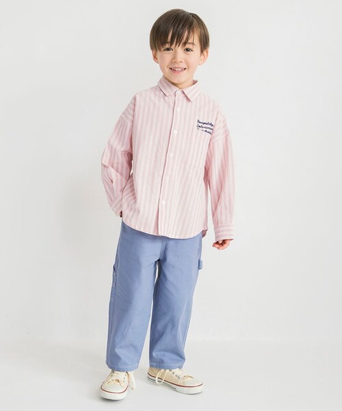 BRANSHES（ブランシェス）の「【おそろい】ストライプ柄ロゴ刺しゅう長袖シャツ（シャツ/ブラウス・キッズ・ピンク/サックスブルー・150/100/130/80/90/140/120/110）」の9枚目の写真